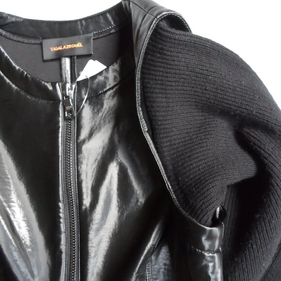 NWT$1050 RUNWAY COLLECTION Yigal Azrouel Knit Long Sleeves Leather Midi Dress 10 - Picture 9 of 16